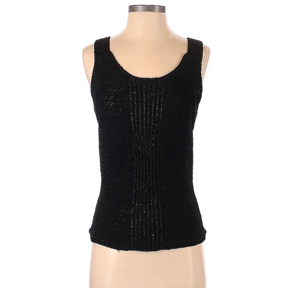 Vintage Dana Buchman Black Sleevless Crochet Style Knit Tank Top Size Small